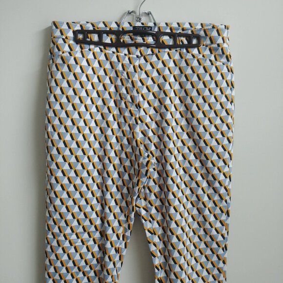 Zilch Amsterdam geometric pattern cotton tapered pants yellow grey white Large - Picture 4 of 15